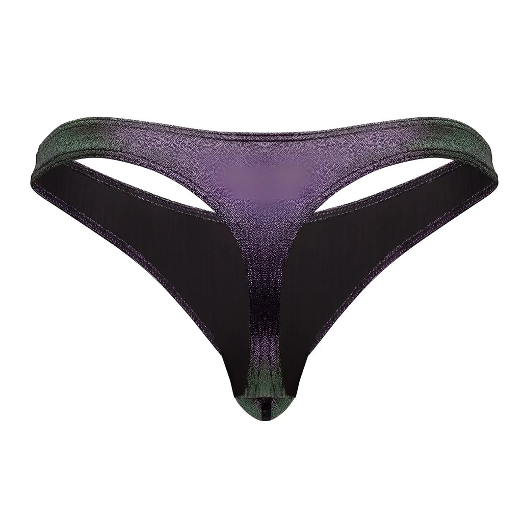 Male power 443-277 hocus pocus uplift bong thong in purple and green shimmering glittery fabric