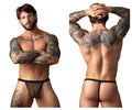 Male power 449-11c fishnet 2 g-string in black with solid black waistband showing front side of mesh thong
