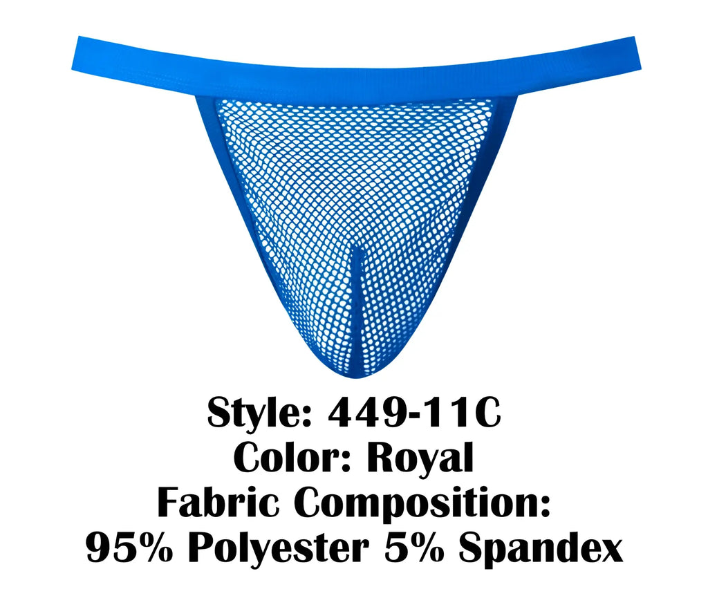Male power 449-11c fishnet 2 g-string royal blue mesh thong made of 95 polyester and 5 spandex, back side view