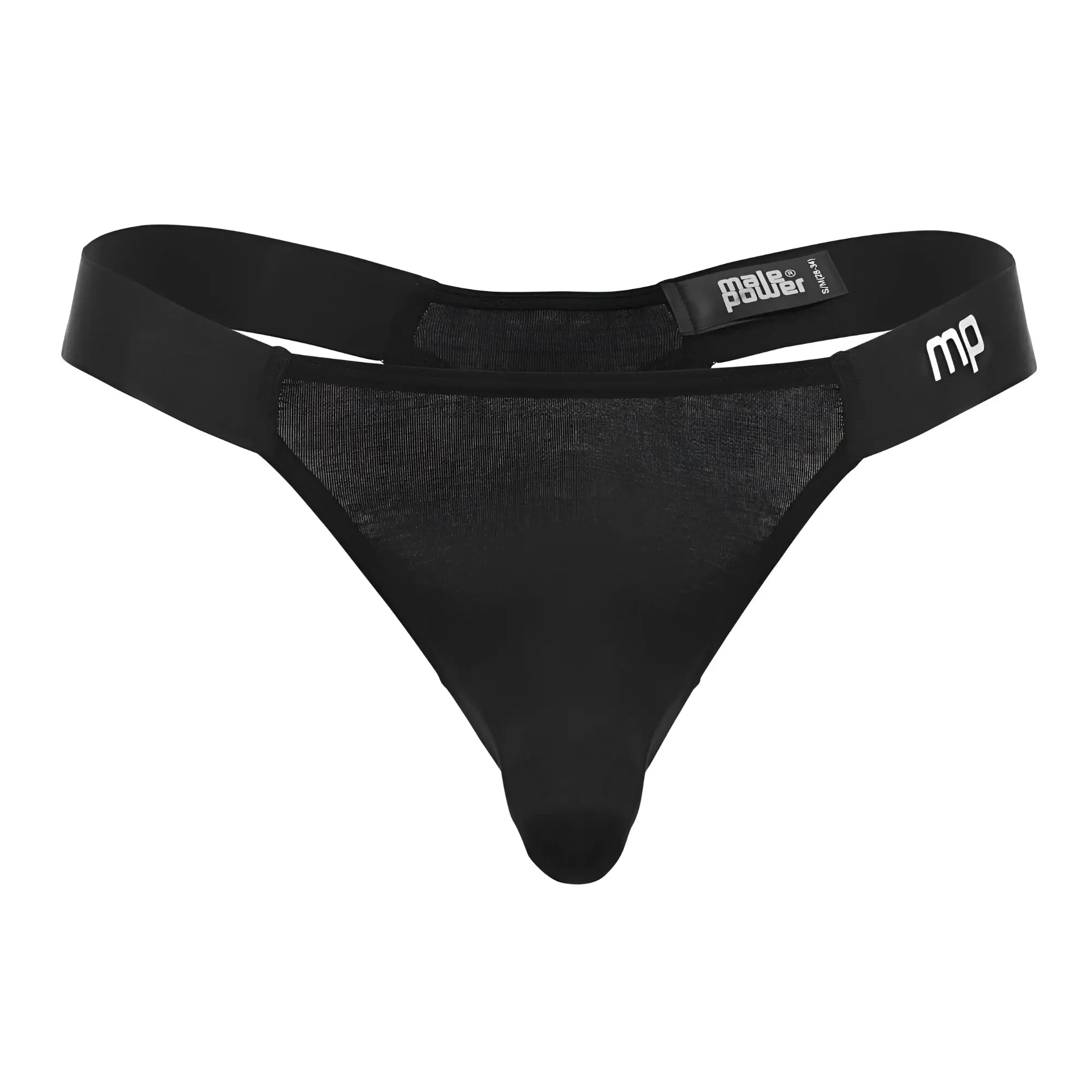 Black mesh male power 462-281 easy breezy thong with solid fabric back elastic waistband and mp logo on the side
