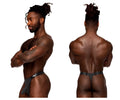Black Male Power 462-281 easy breezy thong with small white logo on waistband front view