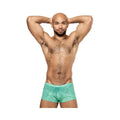 A pair of teal ribbed male power caribbean crush mini short mint xl briefs with a subtle textured pattern