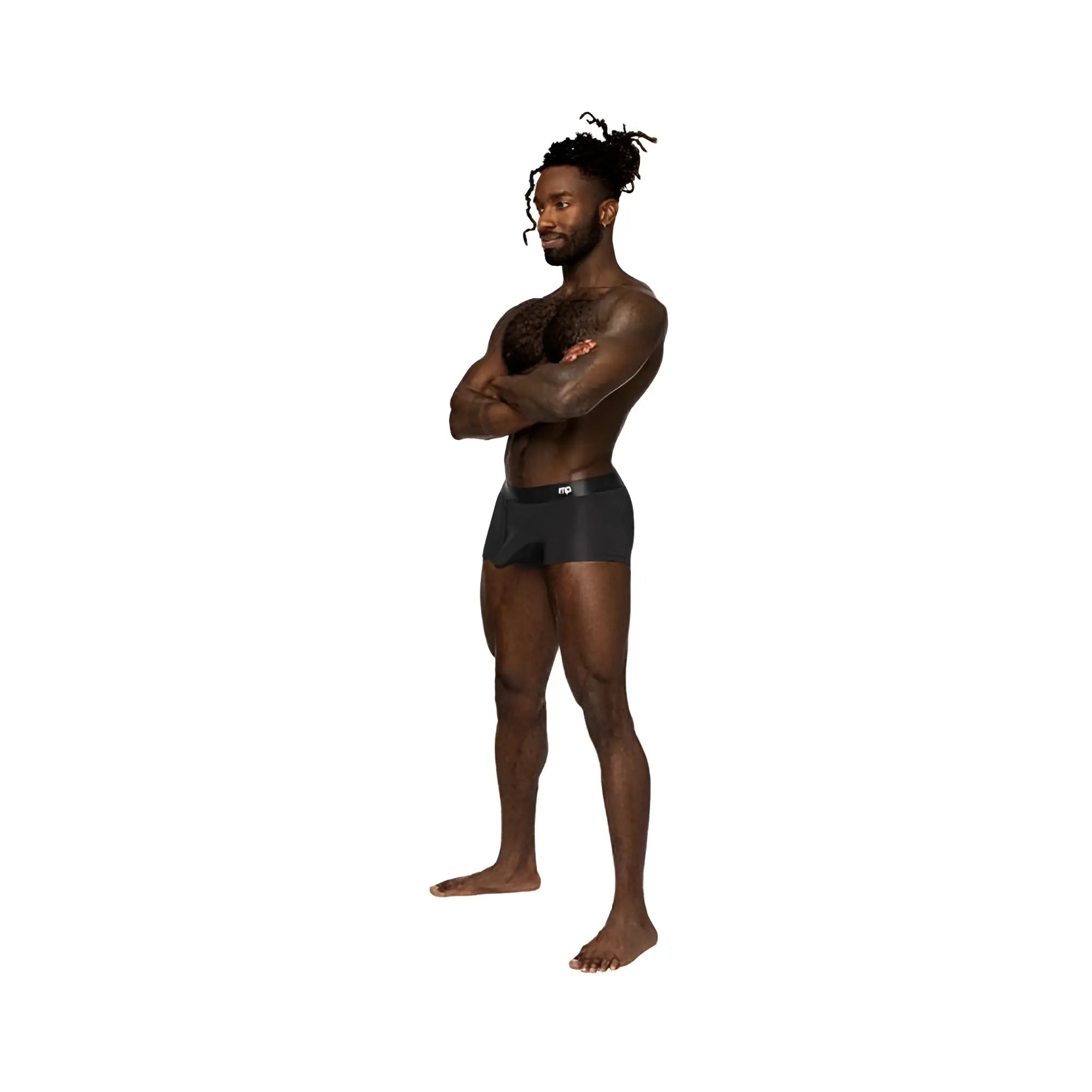 Black male power easy breezy mini short sleeve briefs with subtle logo on waistband for comfortable wear