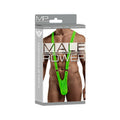 Bright neon green male power euro male spandex sling rings swimsuit in lime small shown from the back