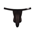Black mesh thong with supportive contoured design and mp logo on waistband from male power hoser hose jock black sm