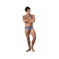 Blue male power infinite comfort amplifying strappy thong briefs with branded waistband in periwinkle l xl