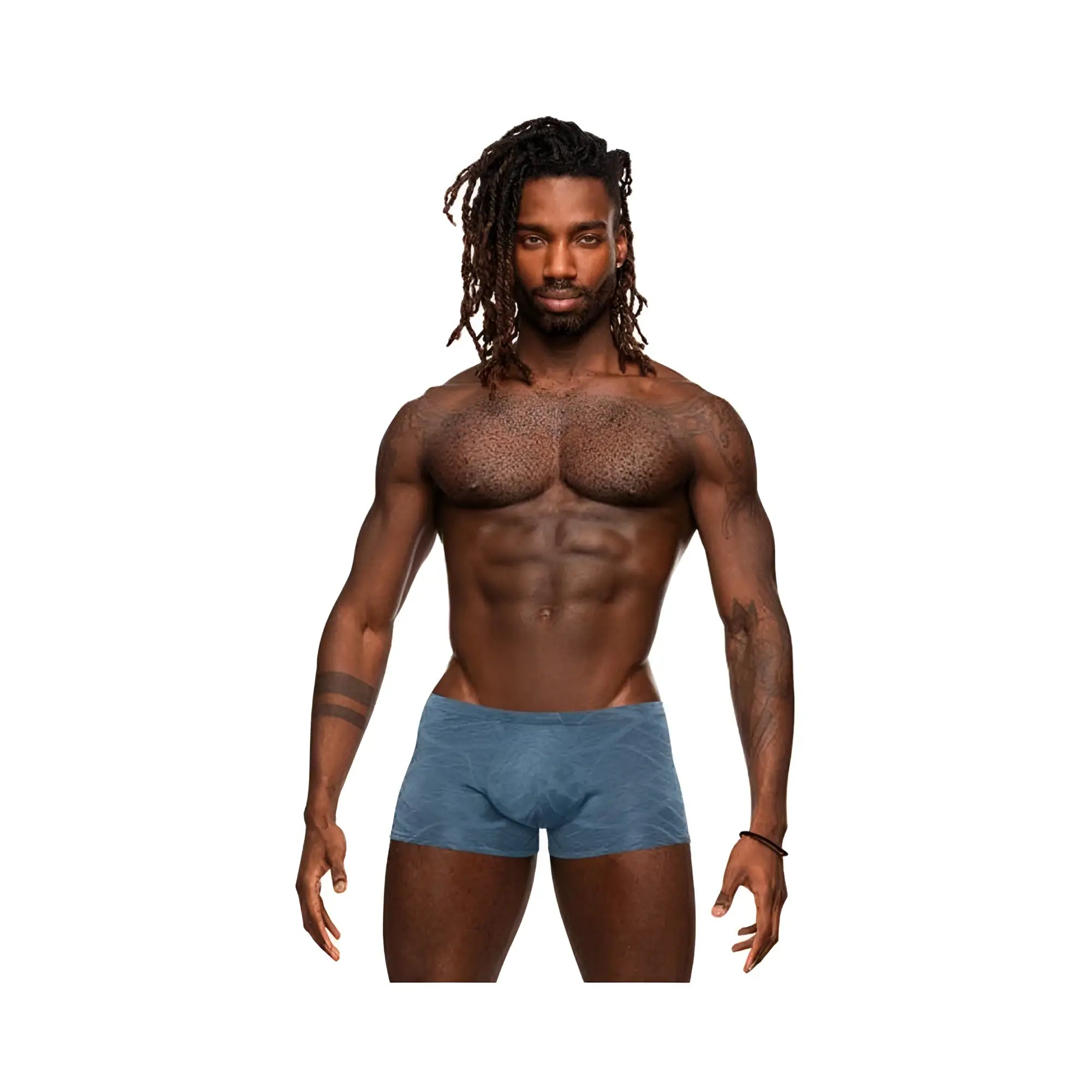 Blue patterned men’s briefs by male power inter mingle mini short in soft fabric for comfortable daily wear