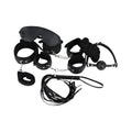 Black leather bondage set with metal chains and flogger male power leather 7-pack lite bondage set black
