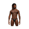 Male power magnificence micro v thong in black s/m features a low-rise design with three small metallic clasps at front