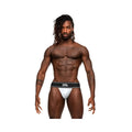 White male power modal rib jock briefs with black waistband and mars power logo l xl front view