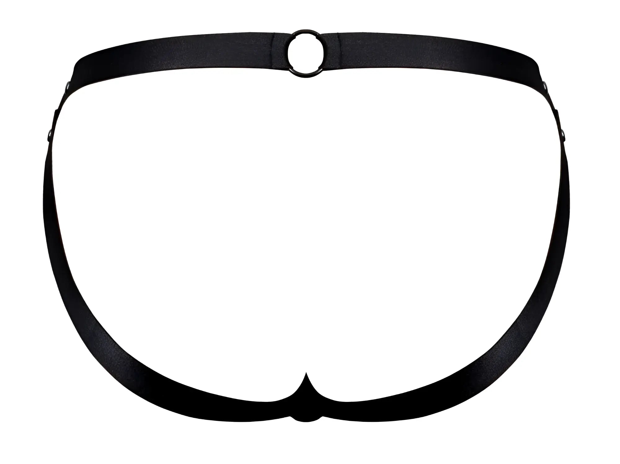 Black leather male power PAK-158 fetish Spartacus harness with central circular ring and adjustable side straps