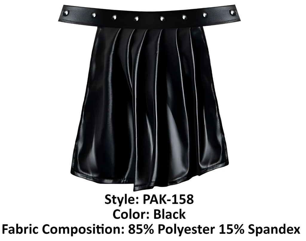 Male power pak-158 fetish spartacus black pleated skirt with faux leather belt and silver toned studs