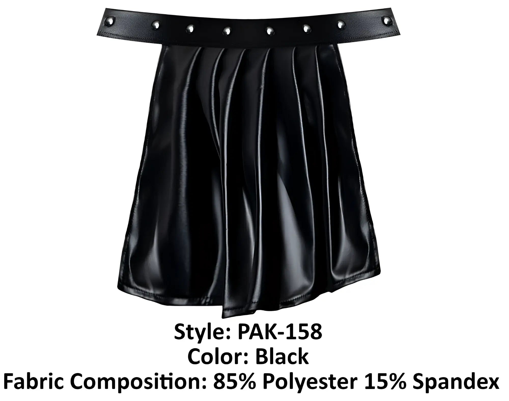 Male power pak-158 fetish spartacus black pleated skirt with faux leather belt and silver toned studs