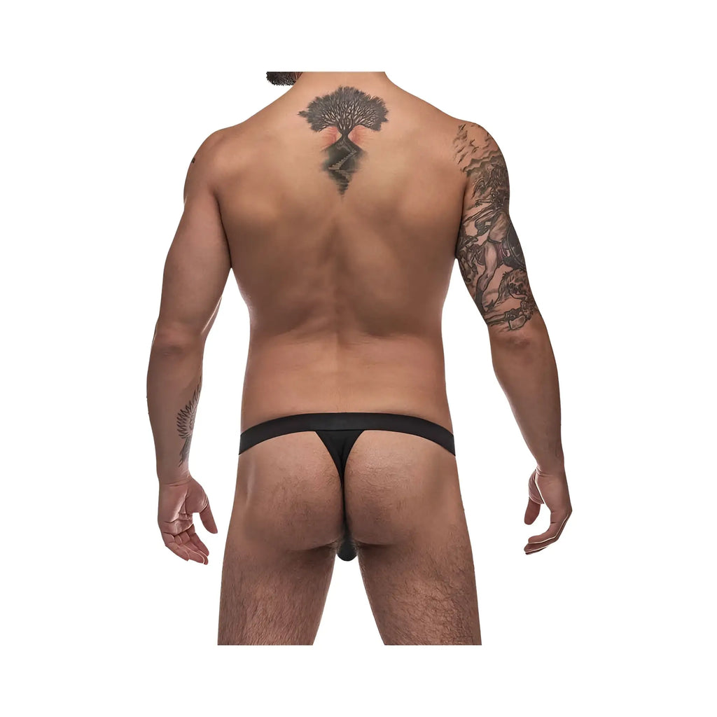 Black thong with narrow waistband and central back cutout made of modal fabric from male power pure comfort line