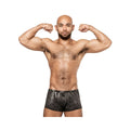 Black male power round about mini short silver s boxer briefs with subtle geometric pattern and comfortable fit