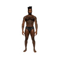 Black lace-trimmed briefs male power sassy lace bikini solid pouch in black front view