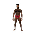 Red lace-trimmed male power sassy lace bikini briefs with solid pouch in red for men’s underwear