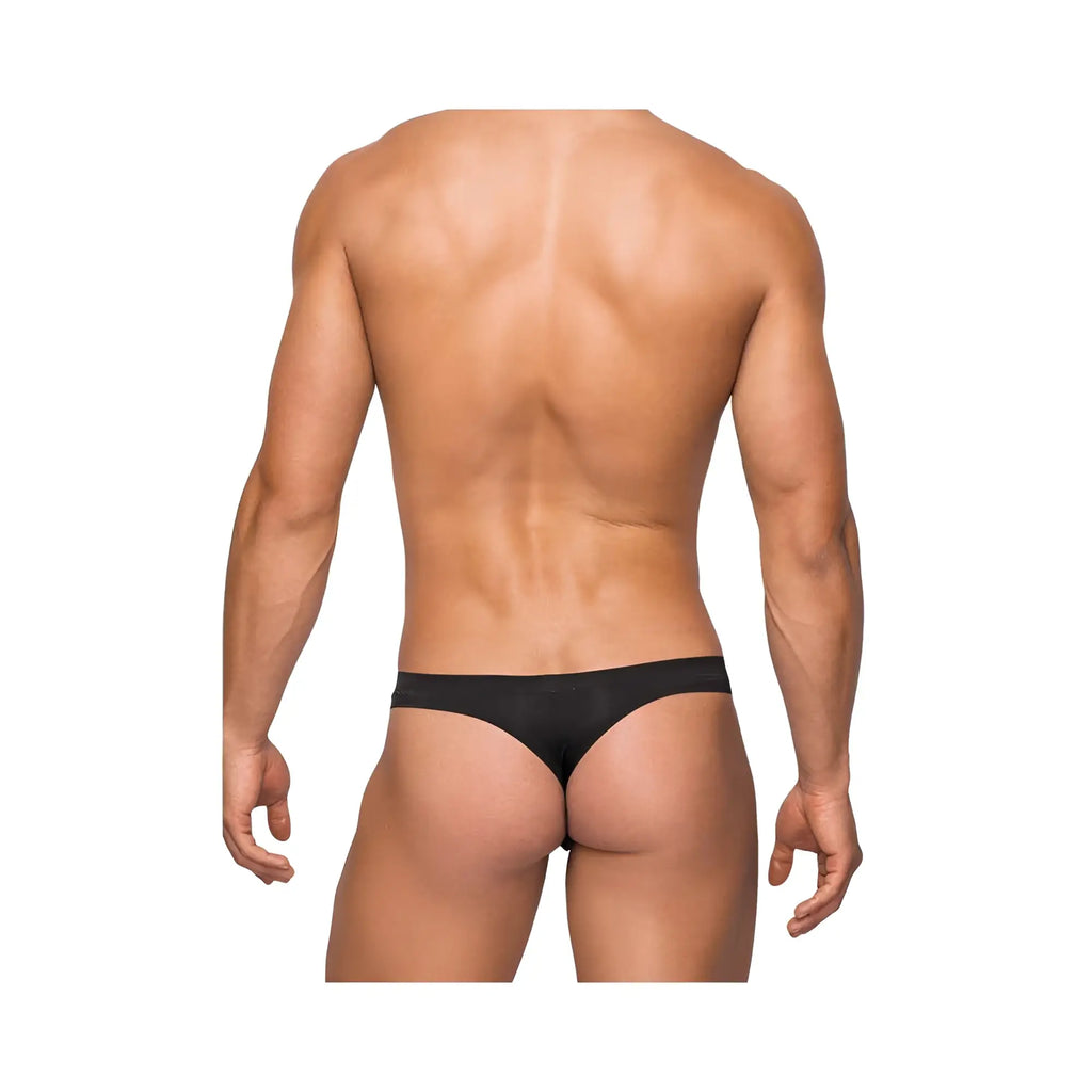 Black male power seamless sleek thong briefs with sheer pouch in size lx