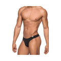 Black male power seamless sleek thong with sheer pouch and minimalist design in size lx