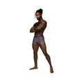 Male power sheer prints seamless sheer short boxer briefs in purple pattern with solid blue waistband front view