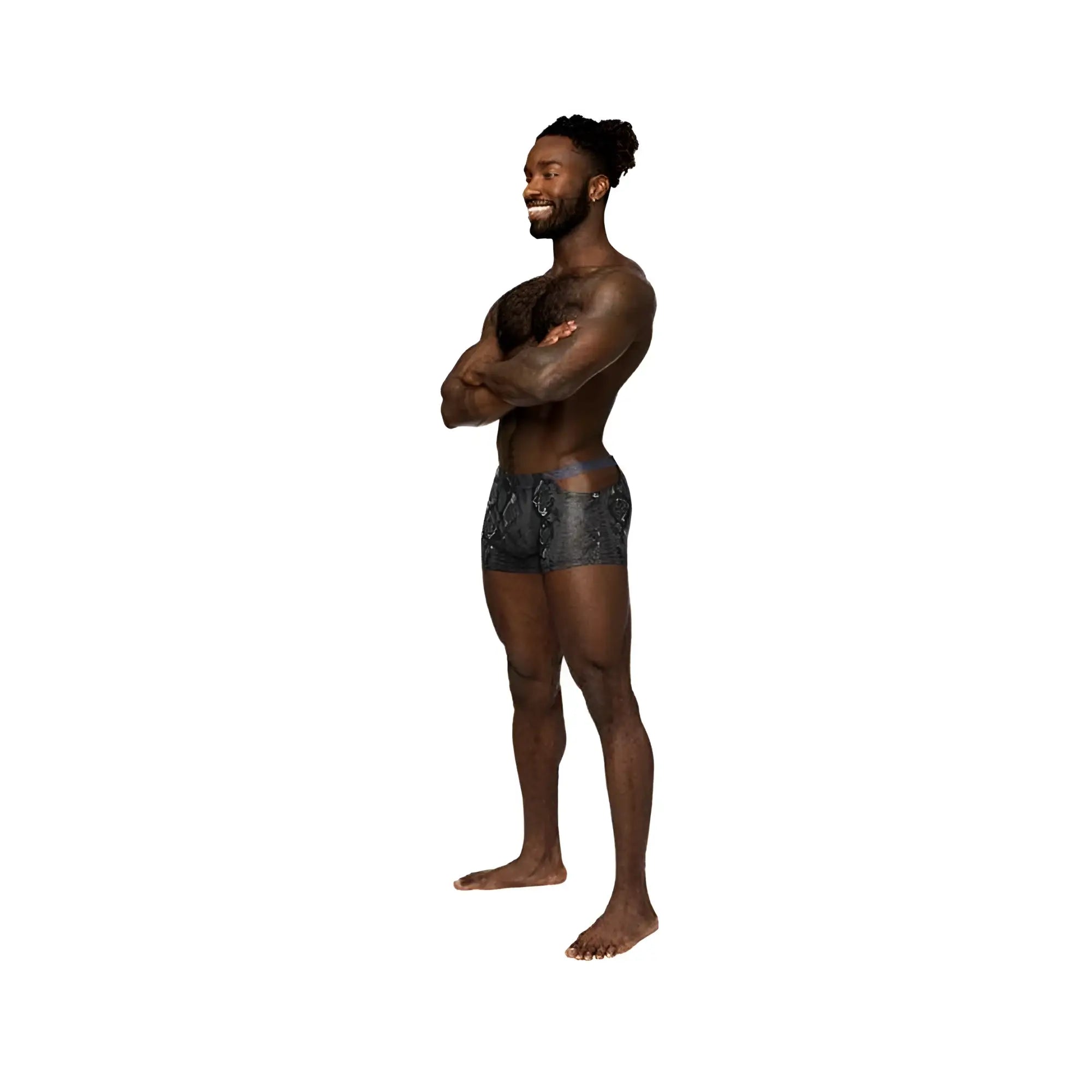 Dark gray male power s naked pouch short boxer briefs with subtle snakeskin pattern in black and blue xl