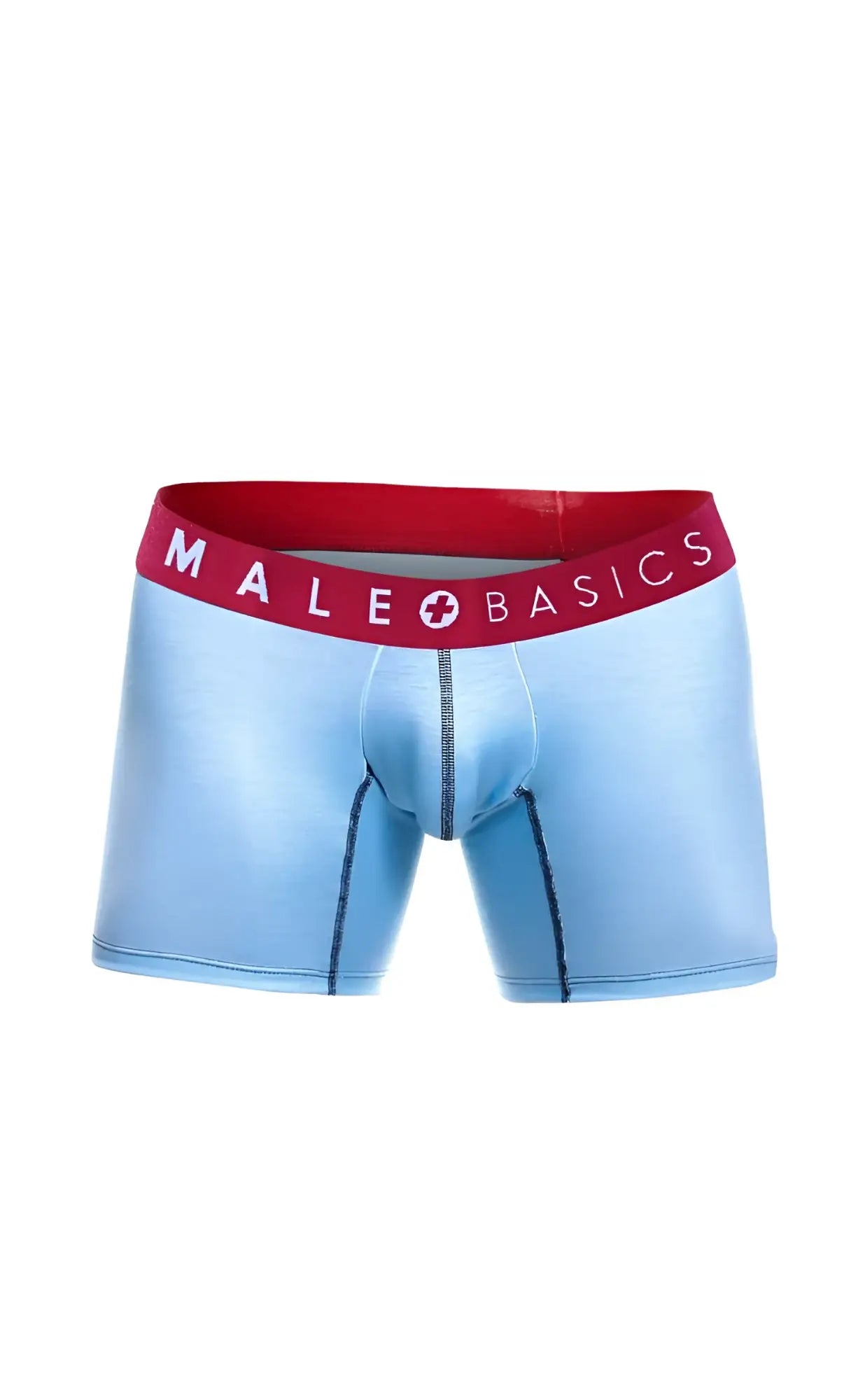 Light blue men’s boxer briefs with red waistband featuring male basics logo from malebasics 3 pack boxer brief boats