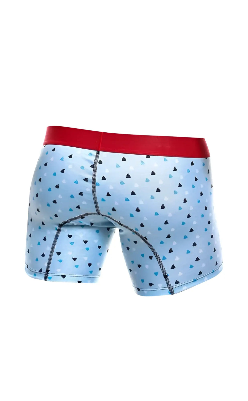 Malebasics 3-pack boxer brief boats light blue boxer briefs with black and teal triangle pattern and solid red waistband