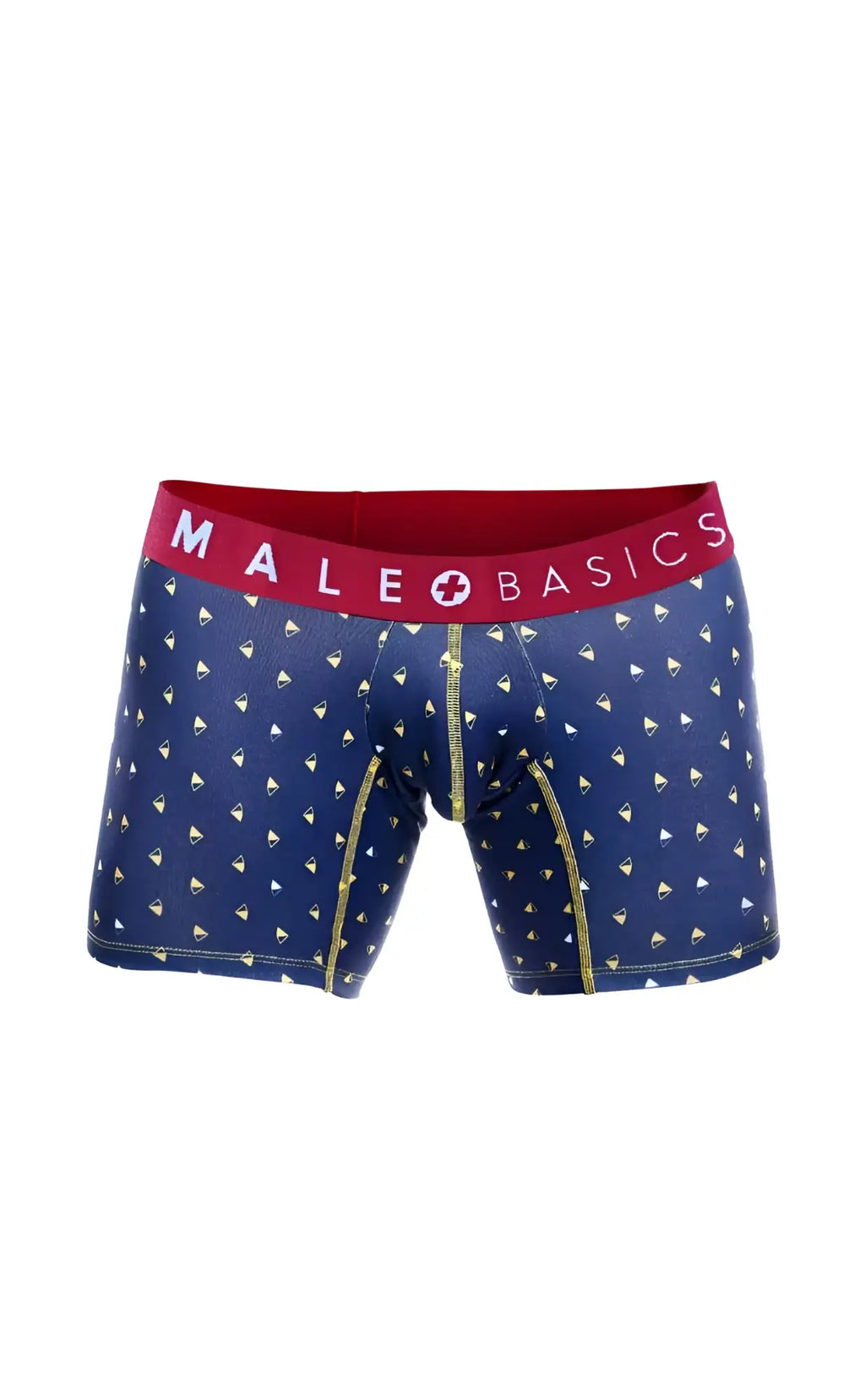 MaleBasics 3-Pack boxer briefs marine in blue with red waistband and white diamond patterns for comfortable everyday wear