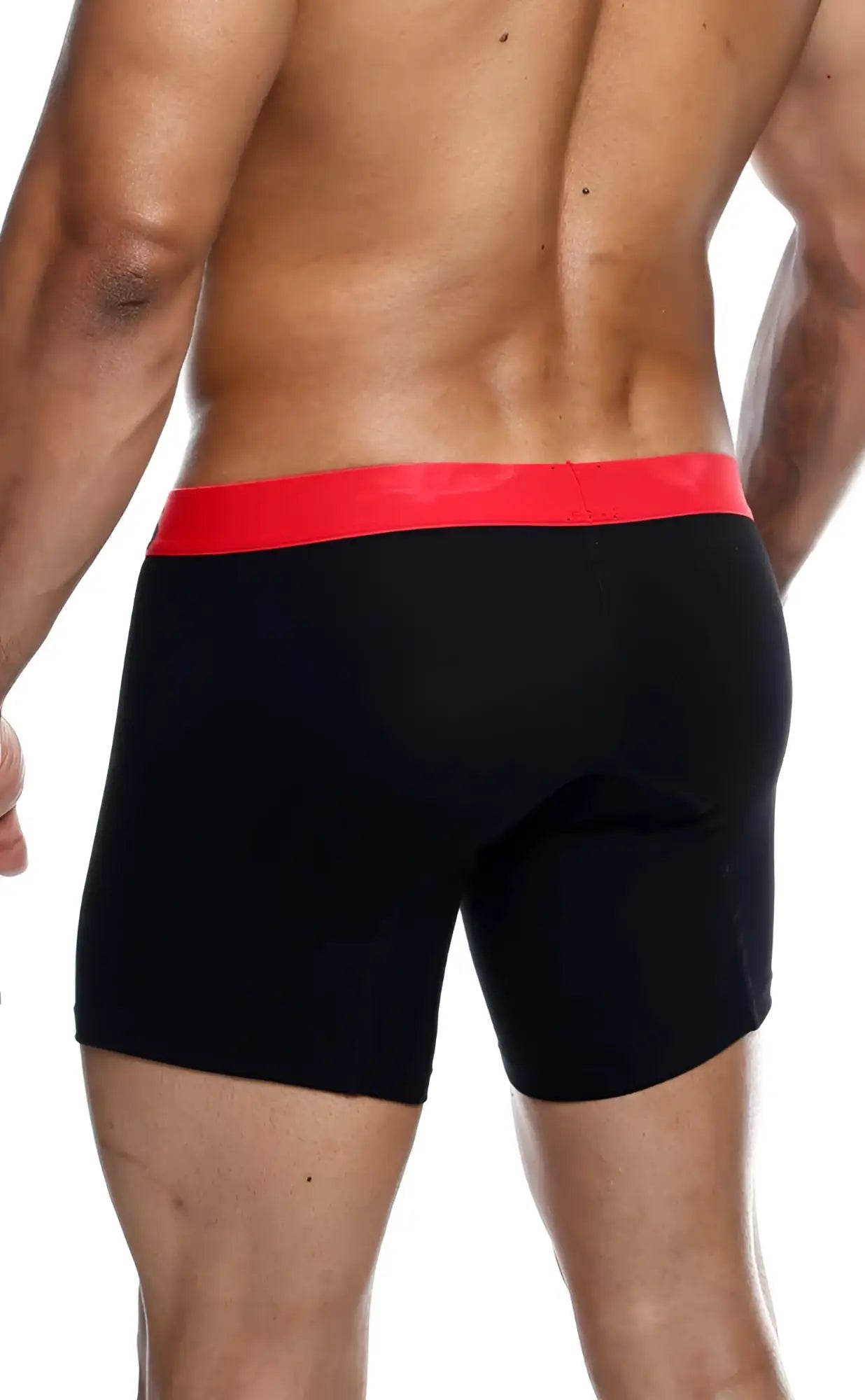 Black briefs with bold red waistband from malebasics 3-pack boxer brief multi made of soft fabric for everyday wear