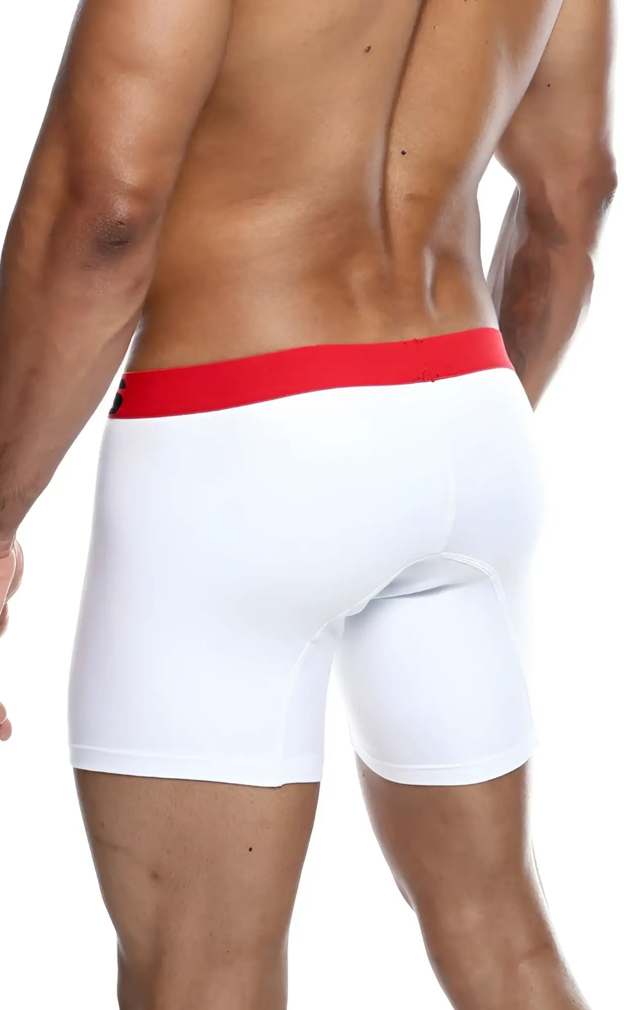 Malebasics 3-pack boxer brief multi featuring white cotton boxer briefs with a bold red waistband front side view
