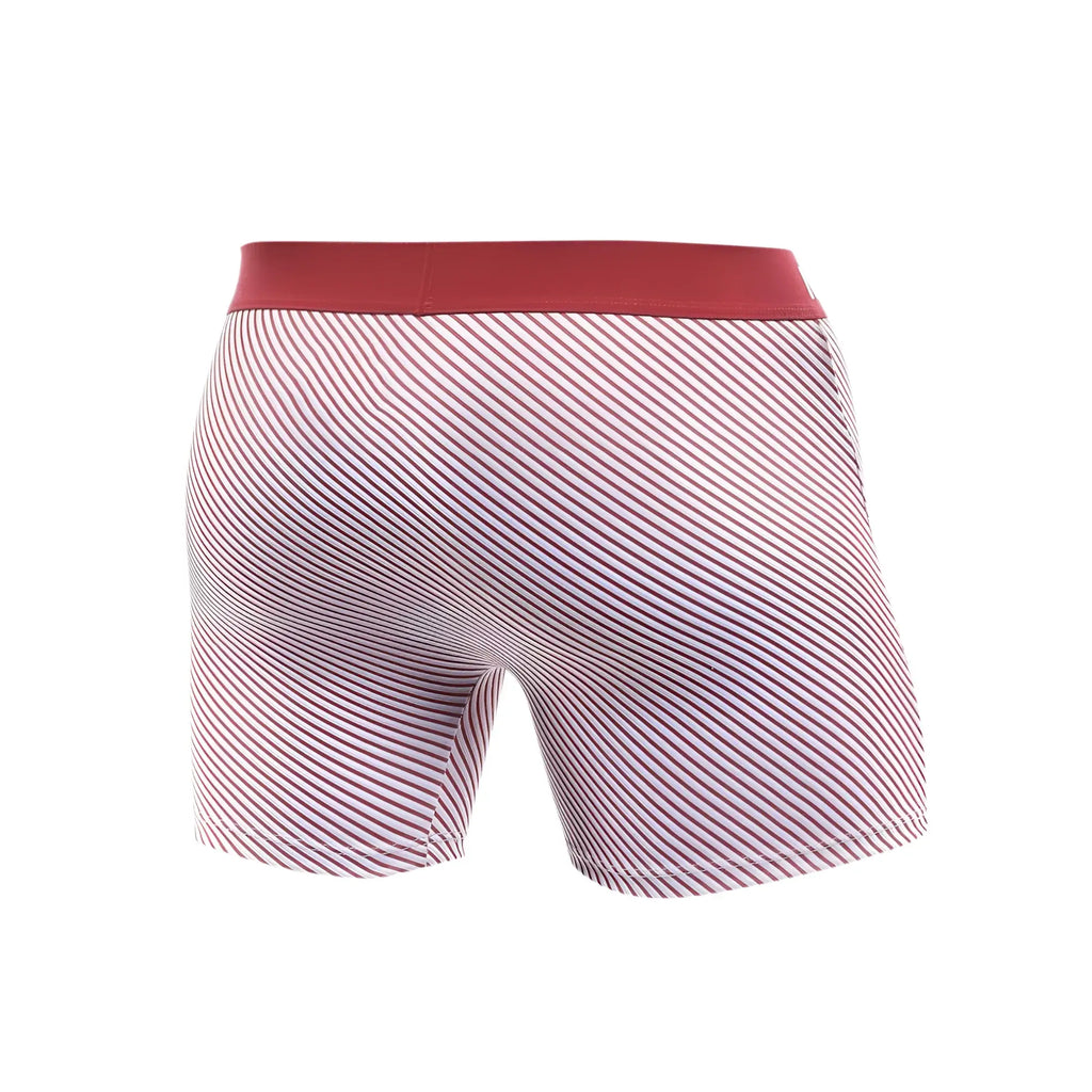 Malebasics 3-pack boxer brief prints red and white striped boxer briefs with solid red waistband for comfortable wear