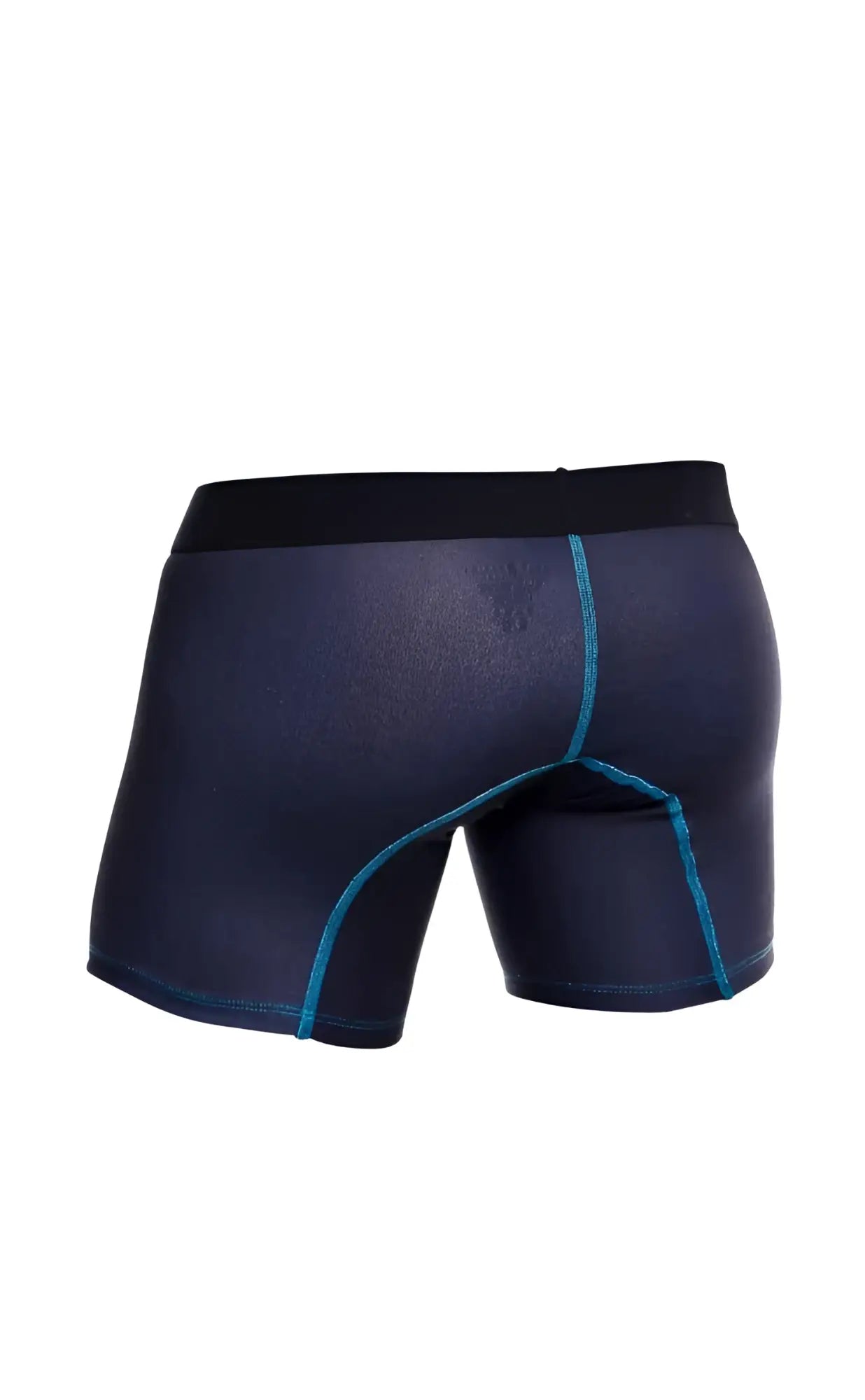 Malebasics 3-pack navy blue athletic boxer briefs with teal stitching and black waistband designed for comfort and support