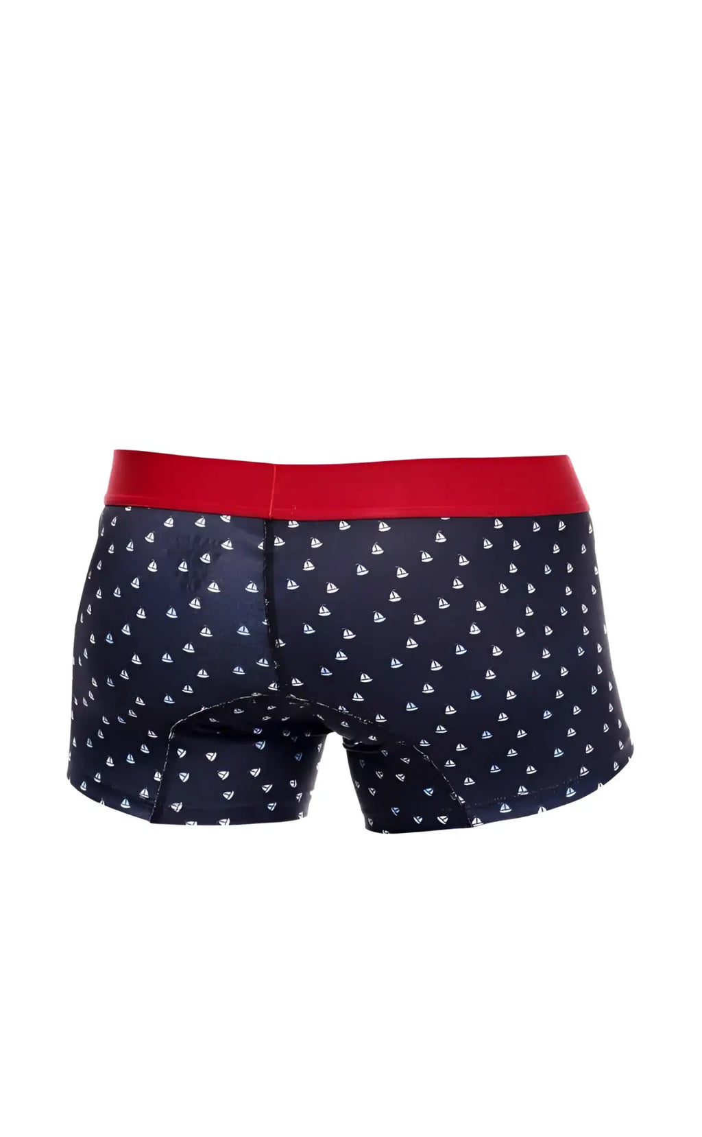 Malebasics 3-pack trunk boats navy blue boxer briefs with red waistband and white sailboat pattern for everyday wear