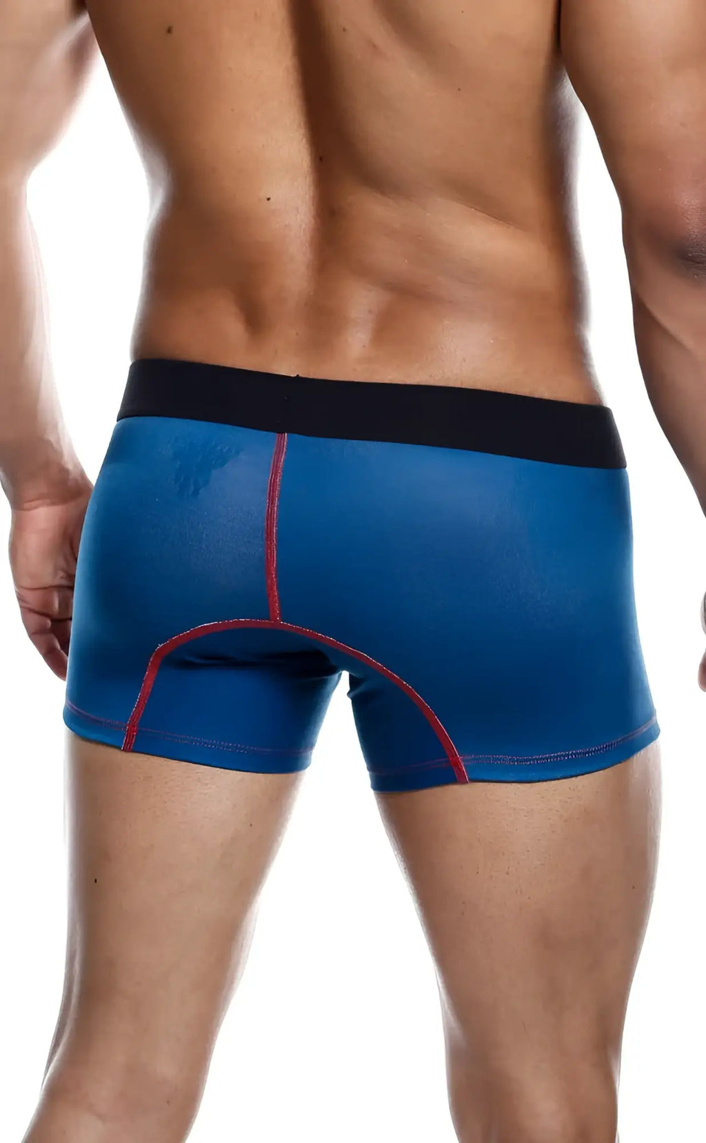 Malebasics 3-pack trunk timon featuring blue athletic briefs with black waistband and red stitching details