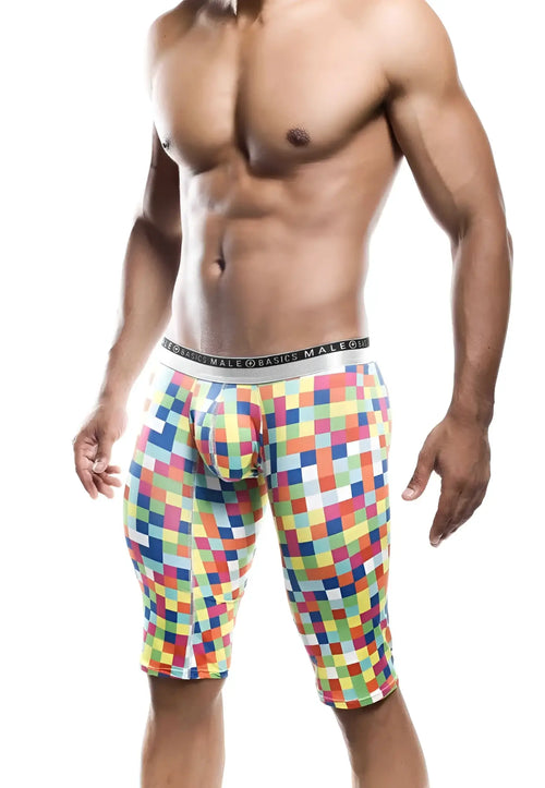 Malebasics athletic new hipster boxer brief mb204 multicolored pixel pattern with white branded elastic waistband
