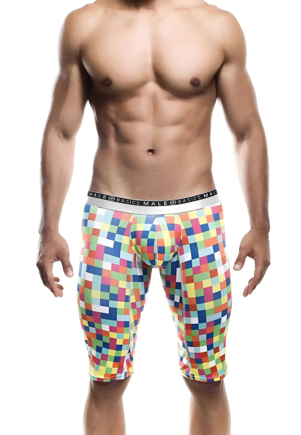 Malebasics athletic new hipster boxer brief mb204 with vibrant pixelated pattern and elastic male basics waistband