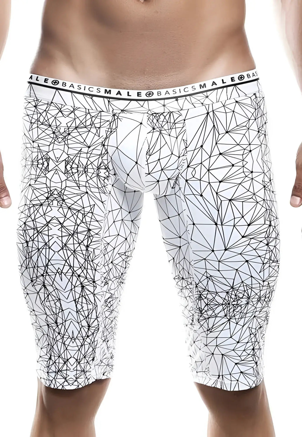 Malebasics athletic new hipster boxer brief mb204 white men’s briefs with black geometric lines and branded elastic waistband