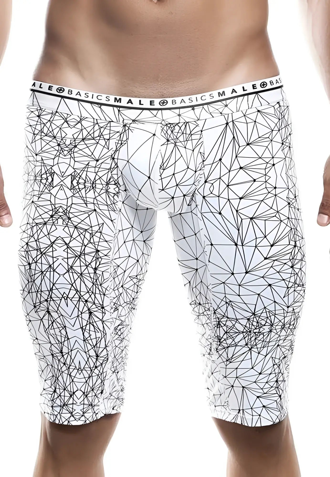 Malebasics athletic new hipster boxer brief mb204 white men’s briefs with black geometric lines and branded elastic waistband