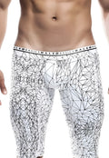 White malebasics athletic new hipster boxer briefs with bold black geometric line pattern and branded waistband