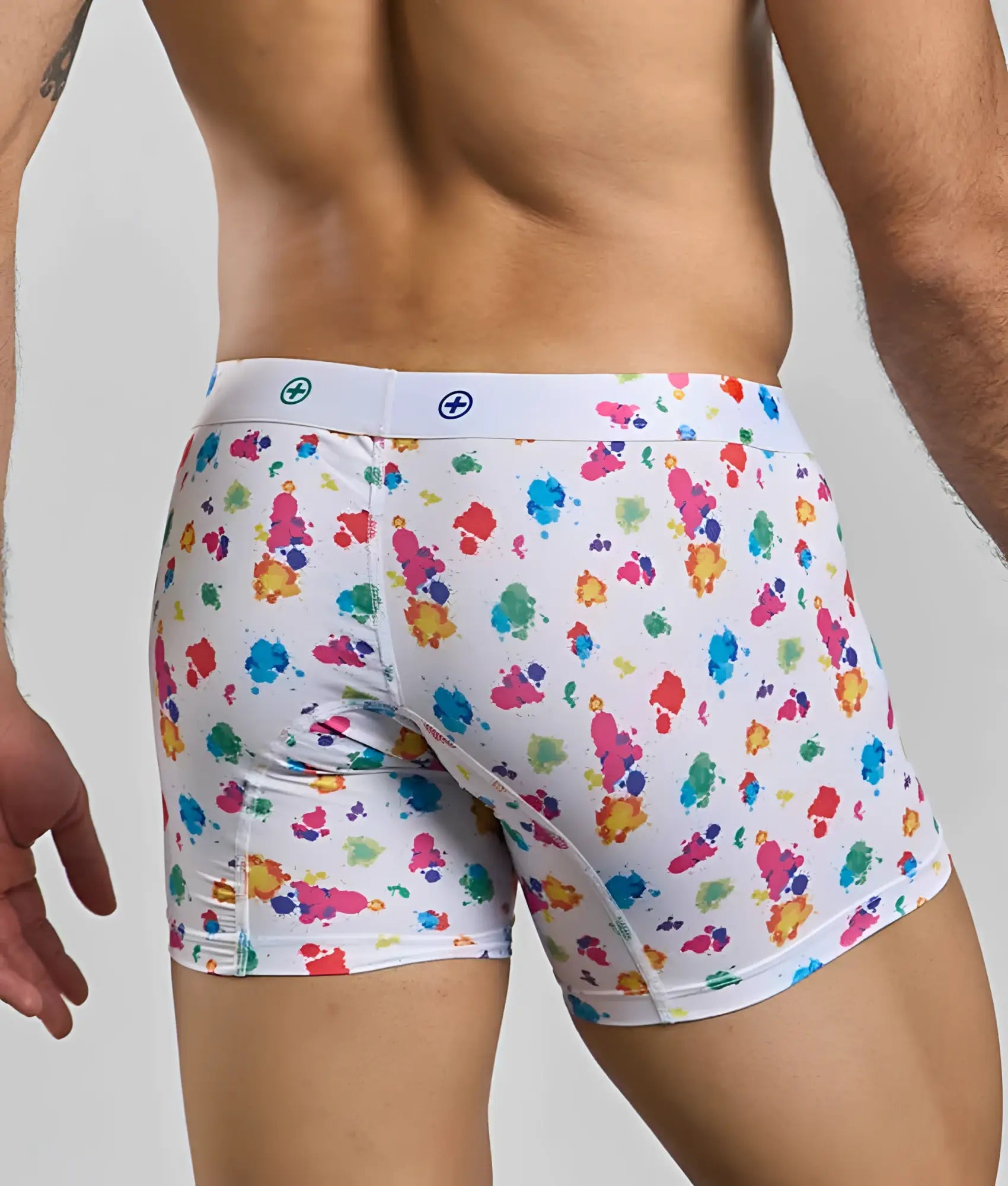 Malebasics boxer brief hipster white with vibrant multicolored paint splatter pattern for everyday comfort