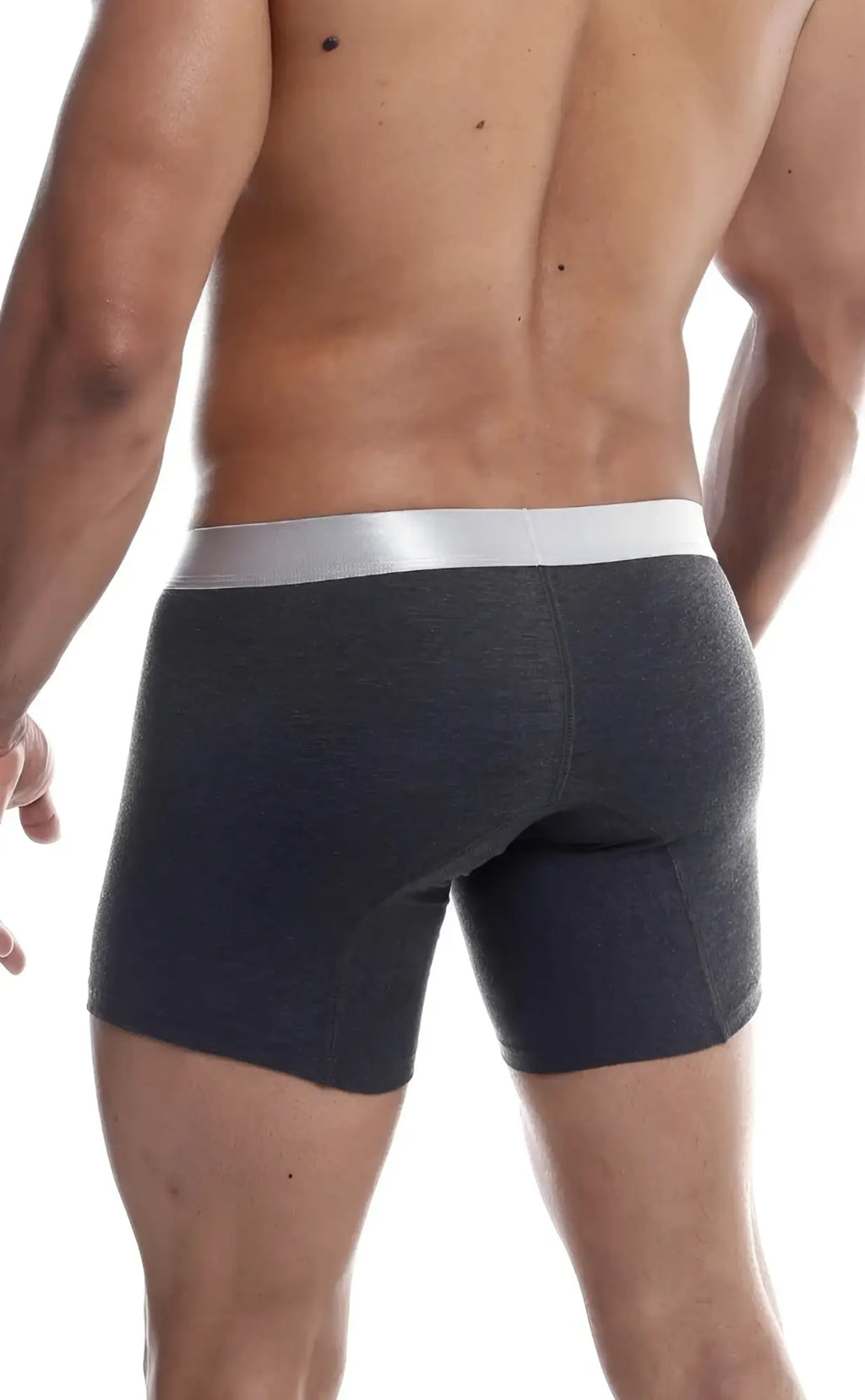 MaleBasics boxer brief pima dark gray heathered fabric with silver waistband comfortable mens underwear