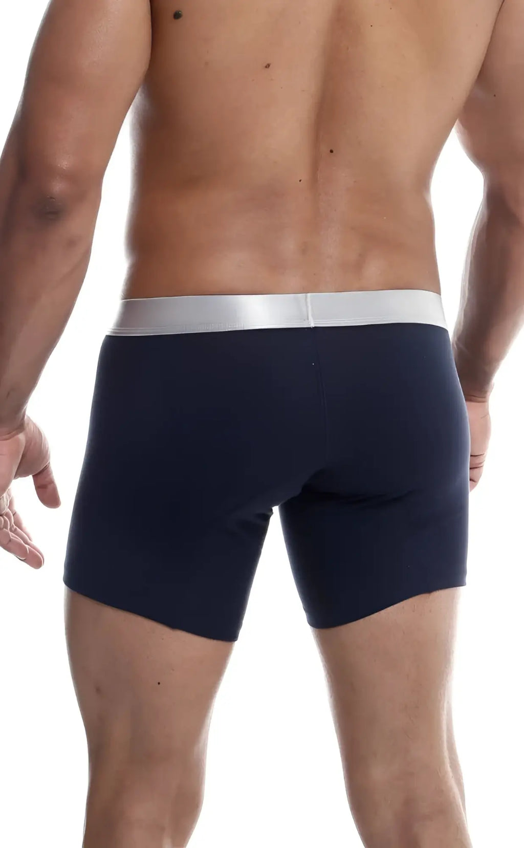 Navy blue malebasics boxer brief pima with silver waistband made from soft breathable pima cotton for everyday wear
