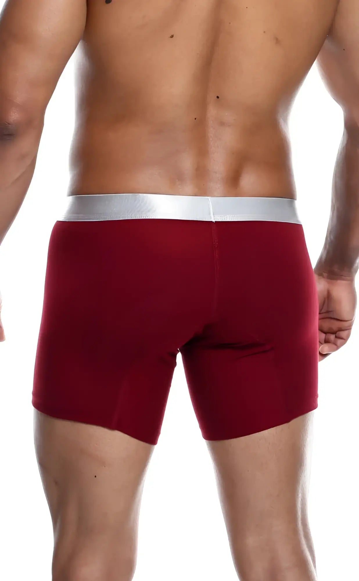 Red malebasics boxer brief pima made of soft pima cotton with silver waistband