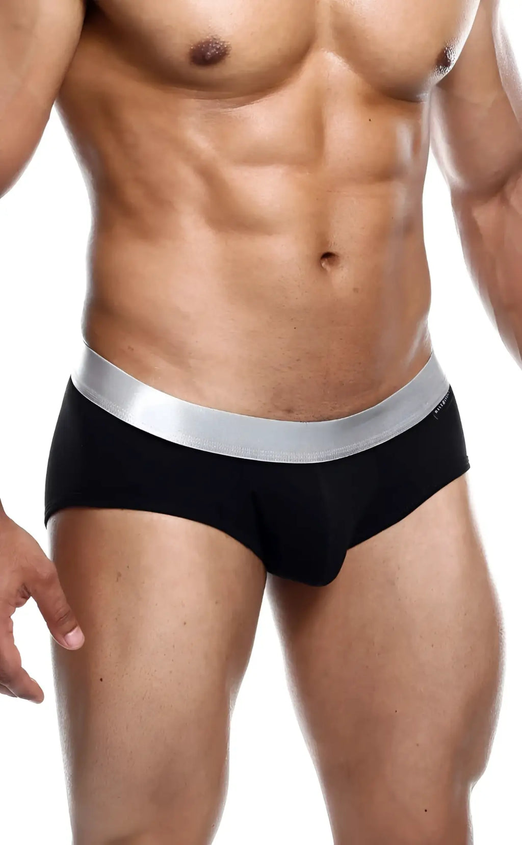 Black maleBasics brief pima with a sleek silver waistband made from soft breathable pima cotton
