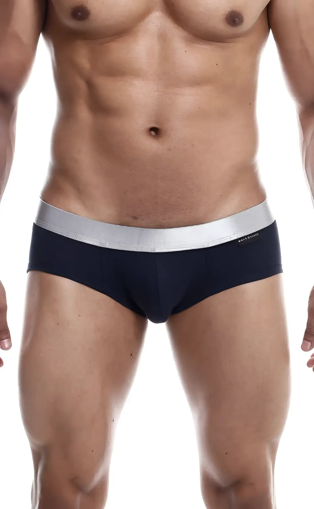Navy blue male basics brief pima with a silver elastic waistband made from soft pima cotton for comfortable wear