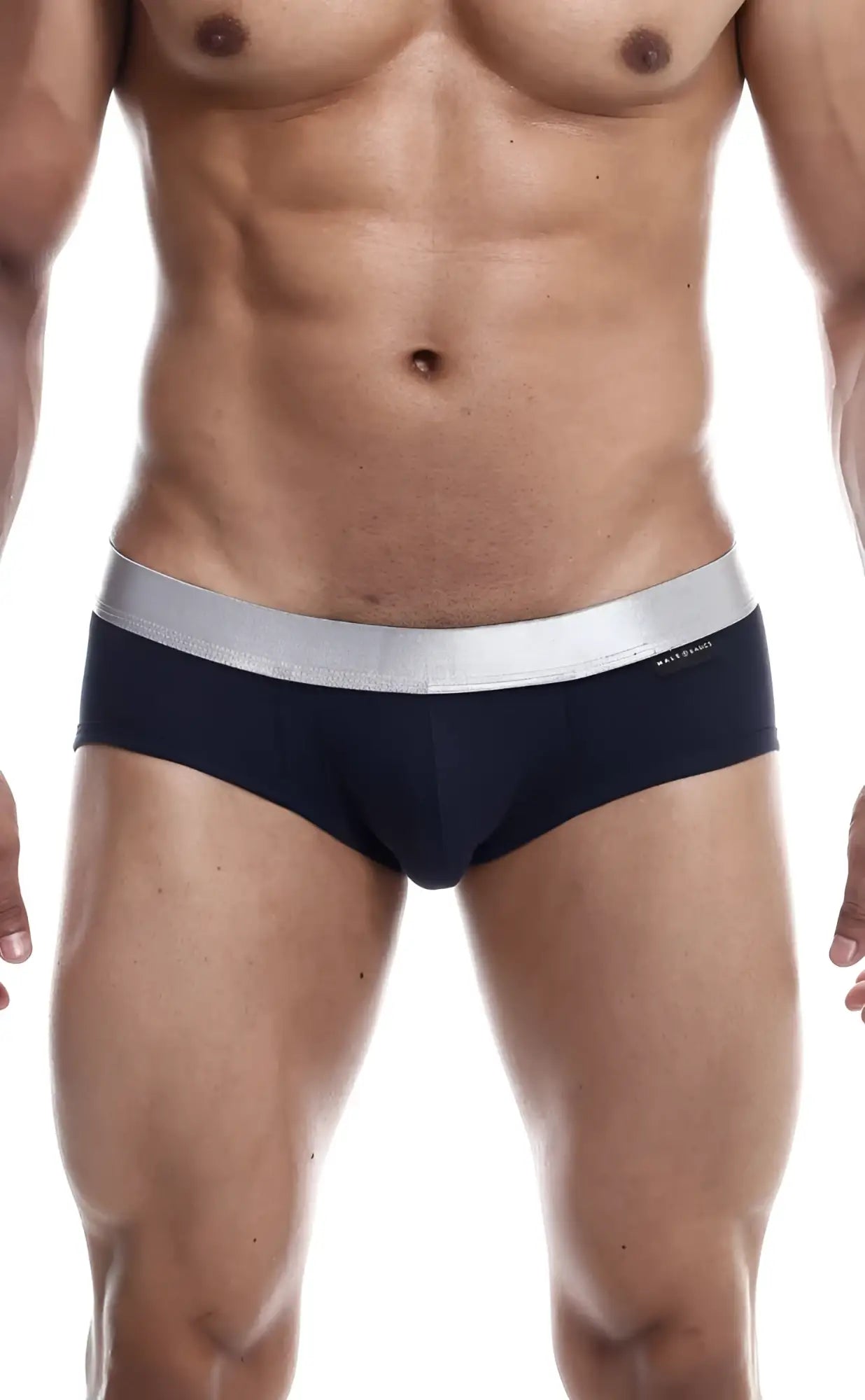 Navy blue male basics brief pima with a silver elastic waistband made from soft pima cotton for comfortable wear