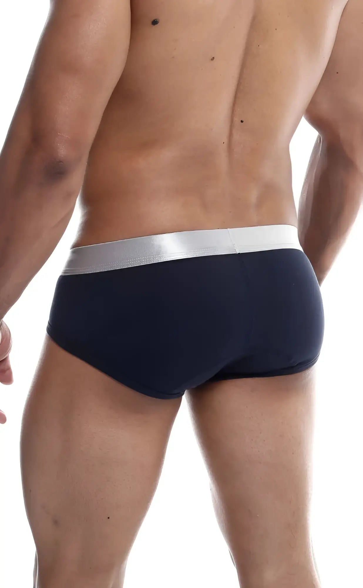 Malebasics brief pima navy blue briefs with silver waistband made from soft pima cotton for comfortable wear