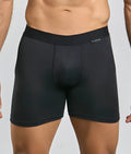 Black men’s boxer briefs in malebasics classic tripack with smooth form-fitting fabric and branded waistband
