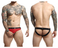 Malebasics dmbl01 dngeon cockring jockstrap in red and black with a sleek form-fitting athletic brief design