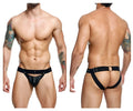 Black leather thong malebasics dmbL04 dngeon peakaboo jockstrap with adjustable straps and metal buckle